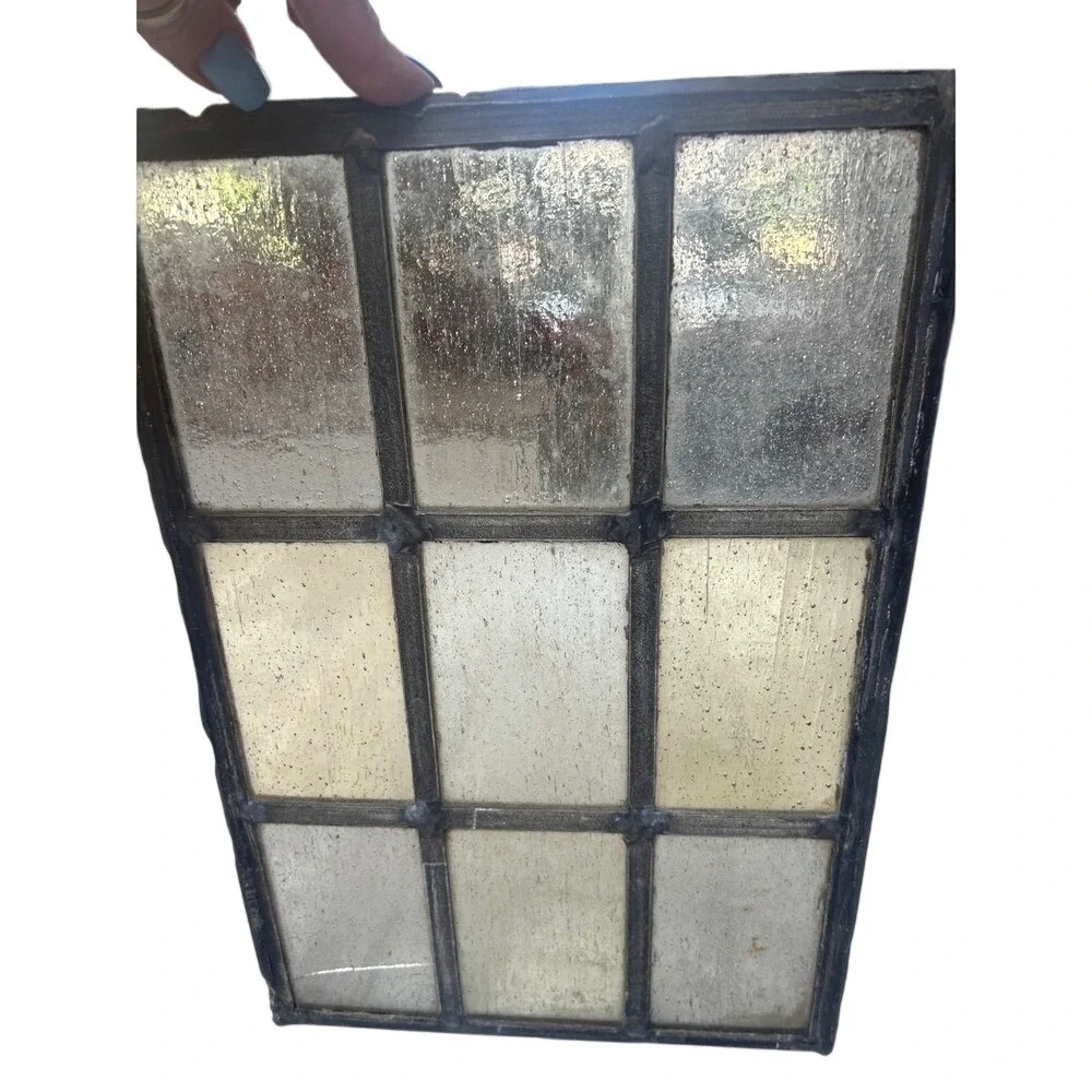Antique Stained Glass Window Pane Panel 9 Section Primitive‎ Rustic Decor